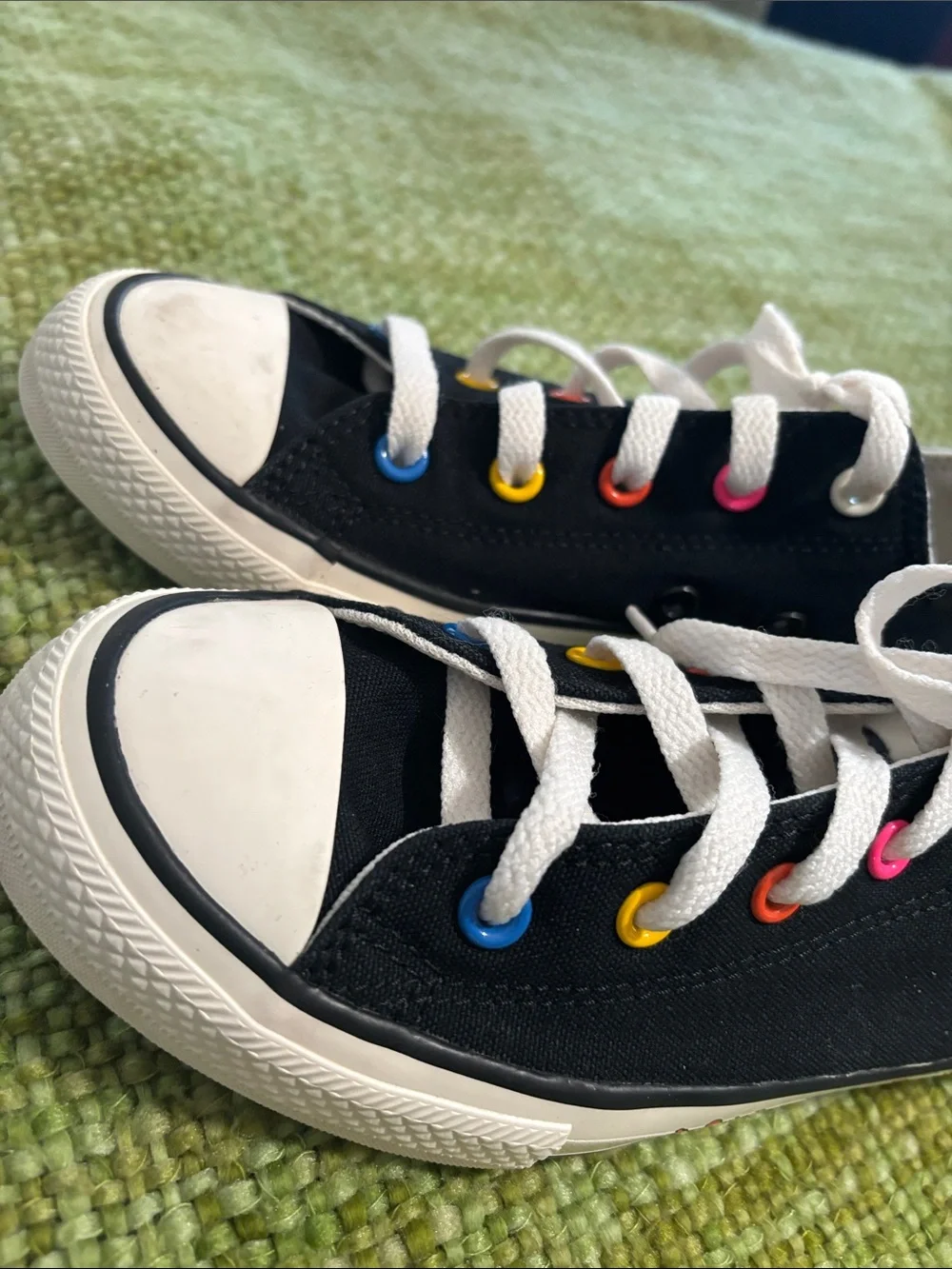 Converse Kids Black Canvas Sneakers with Rainbow Eyelets